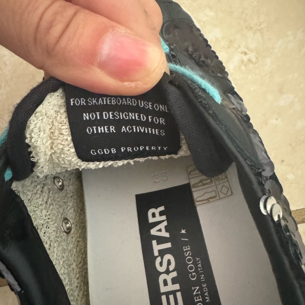 Golden Goose Women's Black Sequin Sneakers with Teal Laces - Picture 4 of 5
